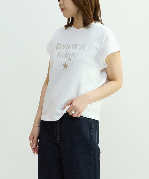CONVERSE TOKYO(コンバーストウキョウ)の「FRENCH-SLEEVE LOGO FOIL PRINT TEE(Tシャツ/カットソー・レディース・杢グレー/チャコールグレー/ミント/ホワイト・FREE)」の11枚目の写真