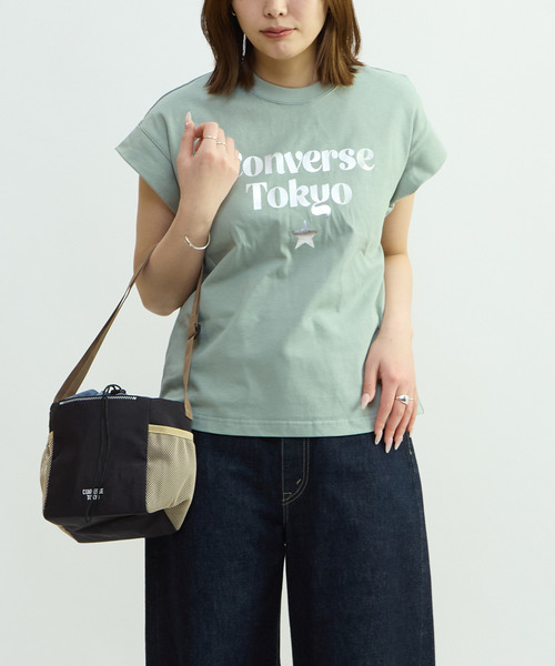CONVERSE TOKYO(コンバーストウキョウ)の「FRENCH-SLEEVE LOGO FOIL PRINT TEE(Tシャツ/カットソー・レディース・杢グレー/チャコールグレー/ミント/ホワイト・FREE)」の14枚目の写真