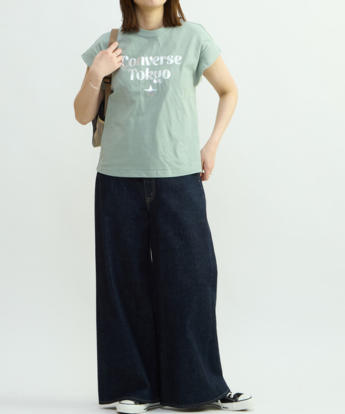 CONVERSE TOKYO(コンバーストウキョウ)の「FRENCH-SLEEVE LOGO FOIL PRINT TEE(Tシャツ/カットソー・レディース・杢グレー/チャコールグレー/ミント/ホワイト・FREE)」の16枚目の写真