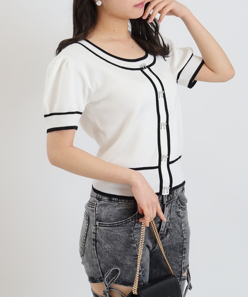 ASTORIA ODIER（アストリアオディール）の「リボンチャーム配色ニット（ニット/セーター・レディース・ホワイト/ライトグレー/ブラック/ベージュ・MEDIUM）」の15枚目の写真