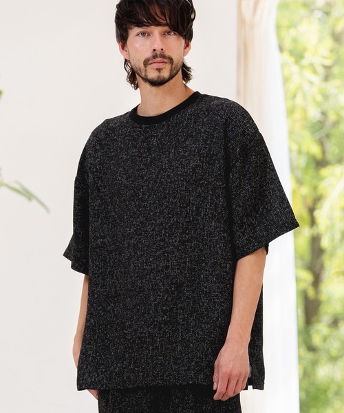 CAMBIO(カンビオ)の「mt10465-サマーツイードTシャツ(26A-15011CM)(Tシャツ/カットソー・メンズ・ホワイト/ブルー/ブラック・M/L/XL)」の1枚目の写真