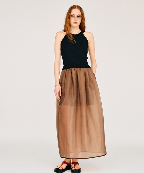 PRANK PROJECT(プランクプロジェクト)の「【2026Summer Pre-Order】ハードメッシュマキシスカート / Hard Mesh Maxi Skirt(スカート・レディース・ベージュ/ブラック・36/38)」の1枚目の写真