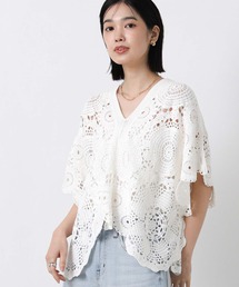 Torrazzo Donna | クロッシェVネック5分袖ニット(ニット/セーター)