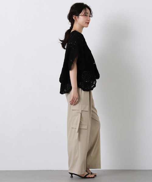 Torrazzo Donna（トラッゾドンナ）の「クロッシェＶネック５分袖ニット（ニット/セーター・レディース・ブラック/ホワイト・FREE）」の12枚目の写真