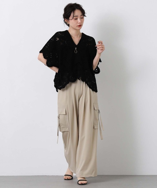 Torrazzo Donna（トラッゾドンナ）の「クロッシェＶネック５分袖ニット（ニット/セーター・レディース・ブラック/ホワイト・FREE）」の14枚目の写真