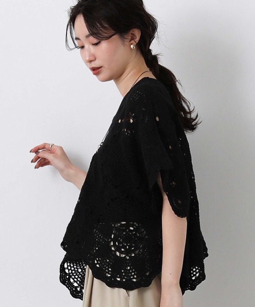 Torrazzo Donna（トラッゾドンナ）の「クロッシェＶネック５分袖ニット（ニット/セーター・レディース・ブラック/ホワイト・FREE）」の16枚目の写真