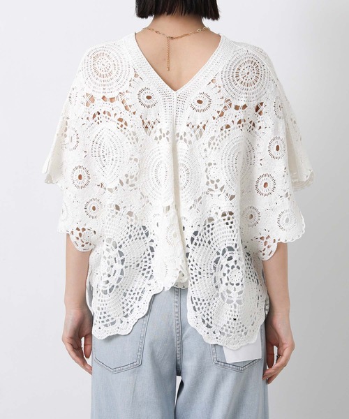 Torrazzo Donna（トラッゾドンナ）の「クロッシェＶネック５分袖ニット（ニット/セーター・レディース・ブラック/ホワイト・FREE）」の20枚目の写真