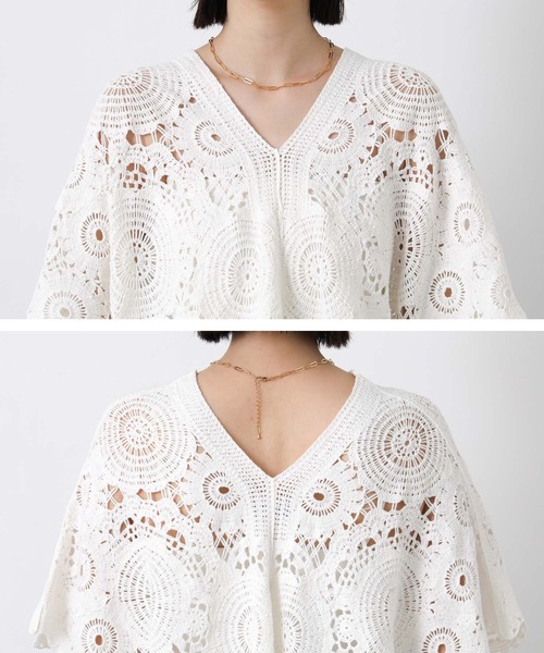 Torrazzo Donna（トラッゾドンナ）の「クロッシェＶネック５分袖ニット（ニット/セーター・レディース・ブラック/ホワイト・FREE）」の21枚目の写真