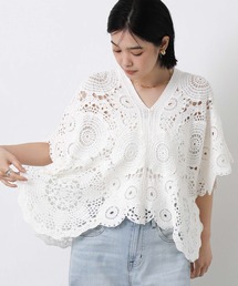 Torrazzo Donna（トラッゾドンナ）の「クロッシェＶネック５分袖ニット（ニット/セーター）」