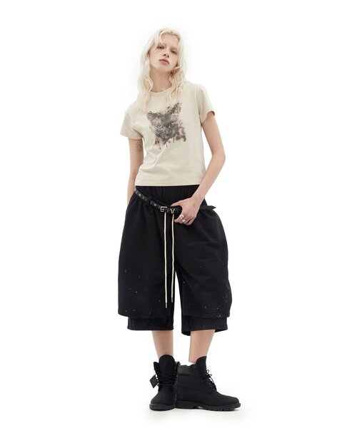 CIAOPANIC（チャオパニック）の「【DEFGARMENTS/デフガーメンツ】PAINTING BRUSHED BURMUDA SHORTS（その他パンツ・レディース・グレー/ブラック・LARGE/SMALL）」の6枚目の写真