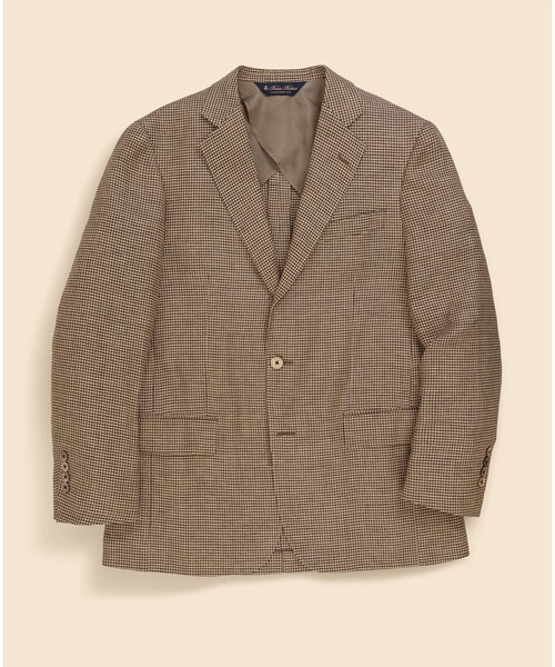 BROOKS BROTHERS(ブルックスブラザーズ)の「アイリッシュリネン ハウンドトゥース シングル2釦アンコンジャケット Classic(テーラードジャケット・メンズ・ネイビー/ブラウン・38SHT/39SHT/42SHT/40SHT)」の2枚目の写真