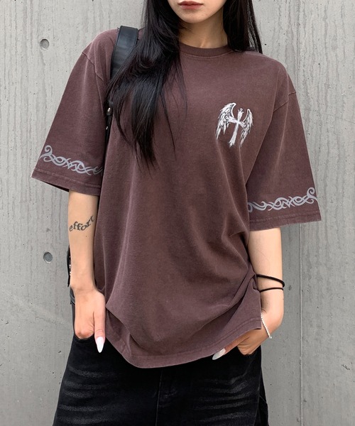 lilful(リルフル)の「【26年春夏新作】ヴィンテージ加工 エンジェルクロス リフレクタープリントTシャツ(Tシャツ/カットソー・メンズ・ブラウン/ブラック/ブルー・M/L)」の7枚目の写真