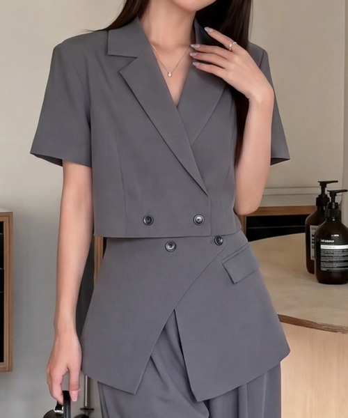 DRESS PLUS（ドレスプラス）の「セットアップ スーツ ジャケット ワイドパンツ（セットアップ・レディース・チャコール/アイボリー/ブラック・M/L）」の16枚目の写真