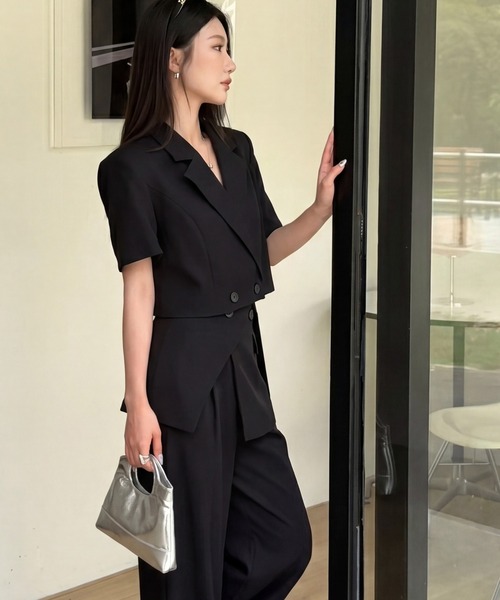 DRESS PLUS（ドレスプラス）の「セットアップ スーツ ジャケット ワイドパンツ（セットアップ・レディース・チャコール/アイボリー/ブラック・M/L）」の18枚目の写真