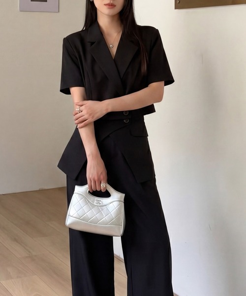DRESS PLUS（ドレスプラス）の「セットアップ スーツ ジャケット ワイドパンツ（セットアップ・レディース・チャコール/アイボリー/ブラック・M/L）」の19枚目の写真