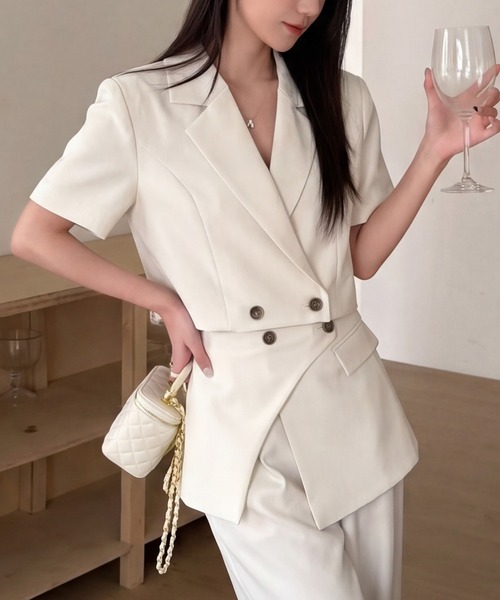 DRESS PLUS（ドレスプラス）の「セットアップ スーツ ジャケット ワイドパンツ（セットアップ・レディース・チャコール/アイボリー/ブラック・M/L）」の8枚目の写真