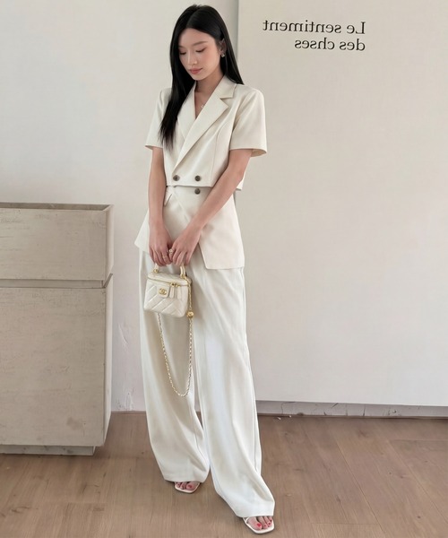 DRESS PLUS（ドレスプラス）の「セットアップ スーツ ジャケット ワイドパンツ（セットアップ・レディース・チャコール/アイボリー/ブラック・M/L）」の4枚目の写真
