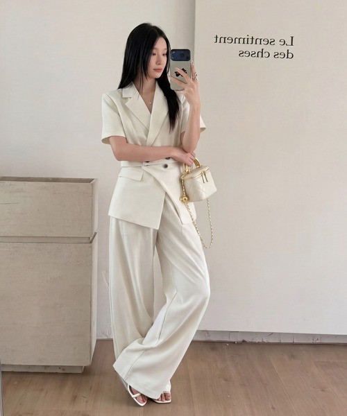 DRESS PLUS（ドレスプラス）の「セットアップ スーツ ジャケット ワイドパンツ（セットアップ・レディース・チャコール/アイボリー/ブラック・M/L）」の9枚目の写真