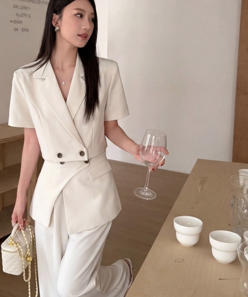 DRESS PLUS（ドレスプラス）の「セットアップ スーツ ジャケット ワイドパンツ（セットアップ・レディース・チャコール/アイボリー/ブラック・M/L）」の10枚目の写真