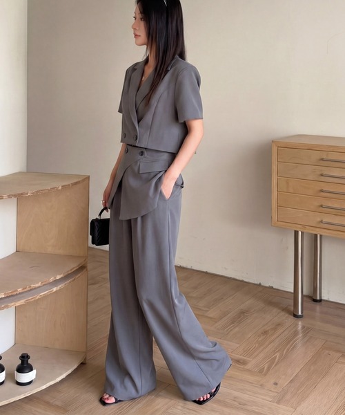 DRESS PLUS（ドレスプラス）の「セットアップ スーツ ジャケット ワイドパンツ（セットアップ・レディース・チャコール/アイボリー/ブラック・M/L）」の12枚目の写真
