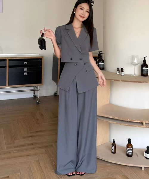 DRESS PLUS（ドレスプラス）の「セットアップ スーツ ジャケット ワイドパンツ（セットアップ・レディース・チャコール/アイボリー/ブラック・M/L）」の13枚目の写真