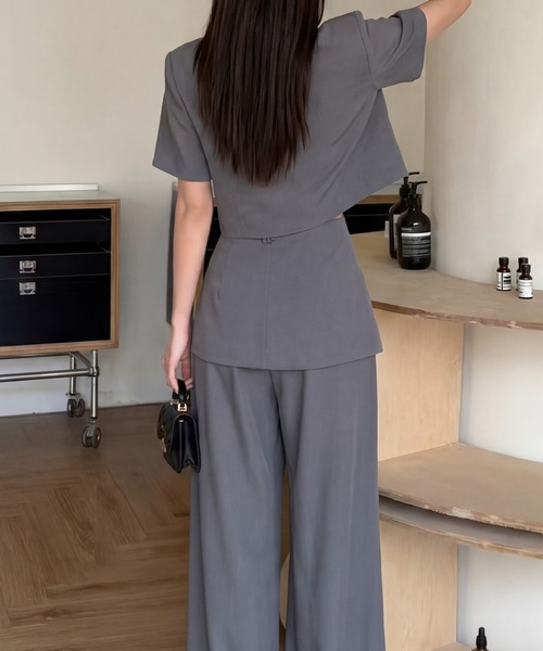 DRESS PLUS（ドレスプラス）の「セットアップ スーツ ジャケット ワイドパンツ（セットアップ・レディース・チャコール/アイボリー/ブラック・M/L）」の14枚目の写真