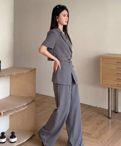 DRESS PLUS（ドレスプラス）の「セットアップ スーツ ジャケット ワイドパンツ（セットアップ・レディース・チャコール/アイボリー/ブラック・M/L）」の11枚目の写真