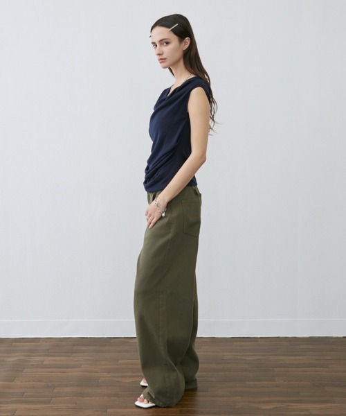 Rohwel（ローウェル）の「Back Belt Wide Pants / バックベルトワイドパンツ（チノパンツ・レディース・ベージュ/カーキ・MEDIUM/SMALL）」の4枚目の写真