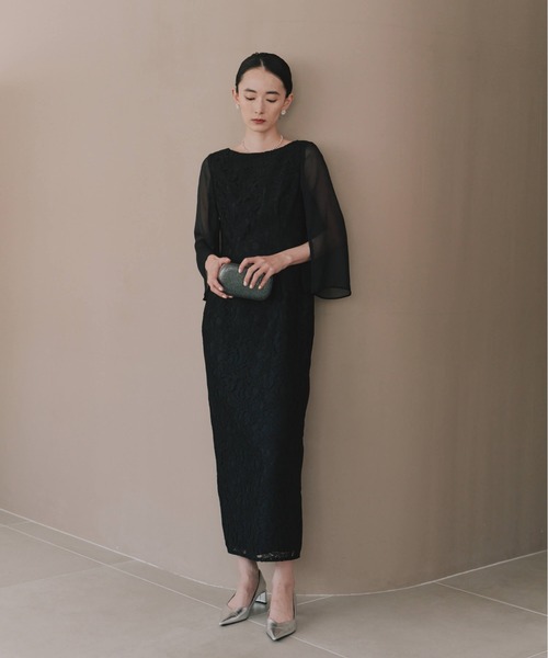 kaene(カエン)の「フルラレースフレアースリーブドレス【eneak マザーズドレス 結婚式 母親 親族】(ドレス・レディース・ネイビー/ブラック・L)」の2枚目の写真