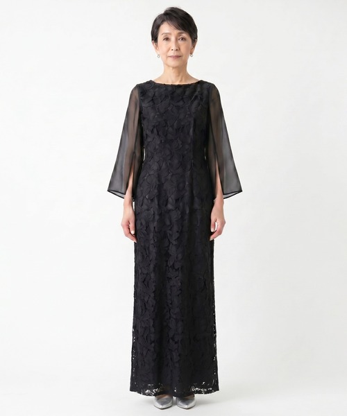 kaene(カエン)の「フルラレースフレアースリーブドレス【eneak マザーズドレス 結婚式 母親 親族】(ドレス・レディース・ネイビー/ブラック・L)」の3枚目の写真