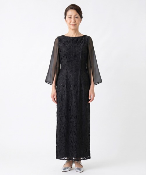 kaene(カエン)の「フルラレースフレアースリーブドレス【eneak マザーズドレス 結婚式 母親 親族】(ドレス・レディース・ネイビー/ブラック・L)」の5枚目の写真