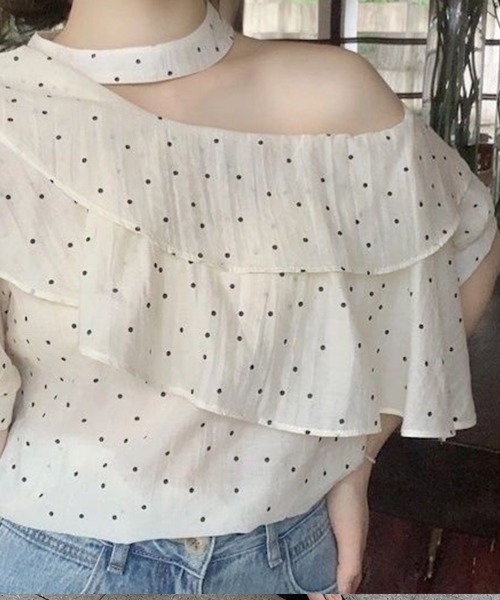 mielu(ミエル)の「ドットアシメフリルデザインブラウス(シャツ/ブラウス・レディース・ホワイト・SMALL/MEDIUM/LARGE)」の5枚目の写真