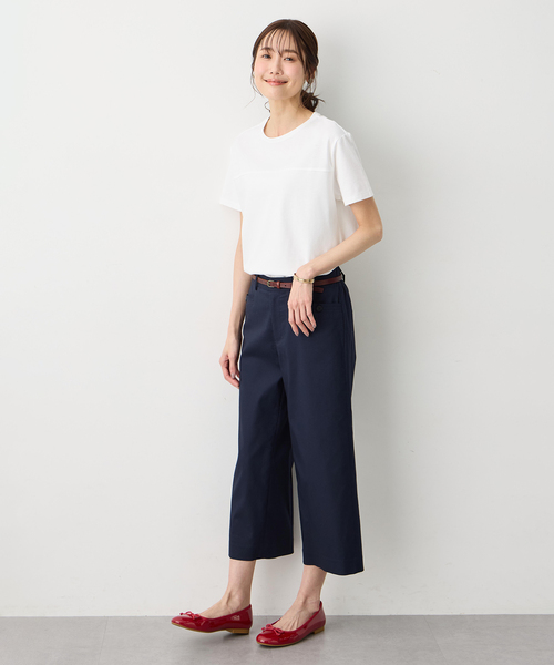 Petit Honfleur(プチオンフルール)の「【すご楽シリーズ】バーズアイストレッチセミワイドパンツ【後ろウエストゴム】(その他パンツ・レディース・ブラック/ベージュ/ネイビー・M/L)」の10枚目の写真