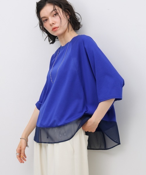 Bou Jeloud(ブージュルード)の「レーヨン天竺異素材ペプラムプルオーバー(Tシャツ/カットソー・レディース・オレンジ/ブラック/ブルー/オフホワイト・FREE)」の3枚目の写真