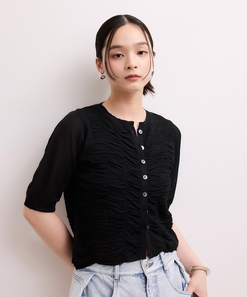 ADAM ET ROPE'(アダムエロペ)の「【WEB限定】シアーシャーリングカーディガン(カーディガン/ボレロ・レディース・ホワイト/ブラック/サックスブルー・FREE)」の7枚目の写真
