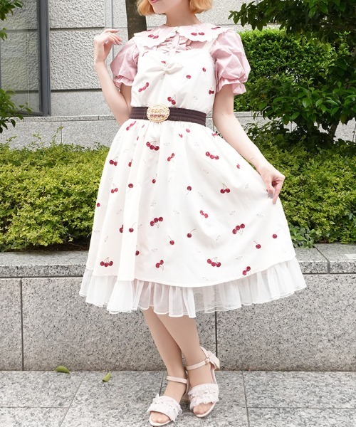 3/21限定☆試着のみ axesfemme POETIQUEリボンワンピ☆ピンク チェリー×ローズ刺繍JSK（ワンピース）｜axes femme POETIQUE