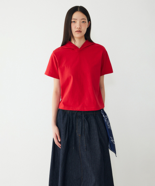 STUDIO TOMBOY(スタジオトムボーイ)の「フードパーカー半袖Tシャツ_レッド_9106222779(Tシャツ/カットソー・レディース・レッド・OS)」の1枚目の写真