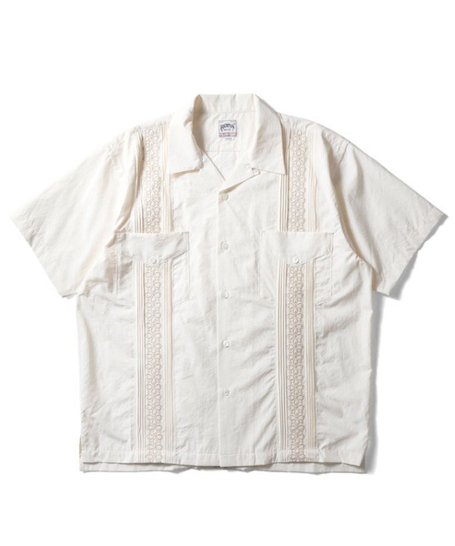 HOUSTON(ヒューストン)の「HOUSTON キューバシャツ(BOTANICAL)(シャツ/ブラウス・メンズ・ブルー/オフホワイト/ブラック・MEDIUM/X-LARGE/XX-LARGE/LARGE)」の3枚目の写真