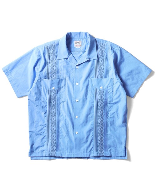 HOUSTON(ヒューストン)の「HOUSTON キューバシャツ(BOTANICAL)(シャツ/ブラウス・メンズ・ブルー/オフホワイト/ブラック・MEDIUM/X-LARGE/XX-LARGE/LARGE)」の2枚目の写真