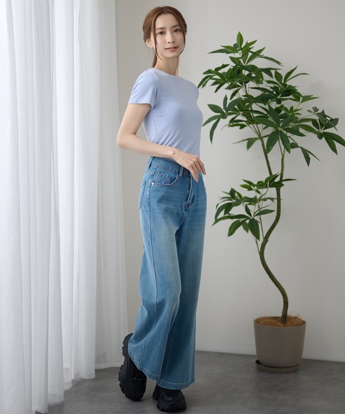 DAYRA(デイラ)の「ハイウエスト フレア ワイド デニム パンツ(デニムパンツ・レディース・グレイッシュベージュ/ブルー・XL/L/M/S)」の19枚目の写真