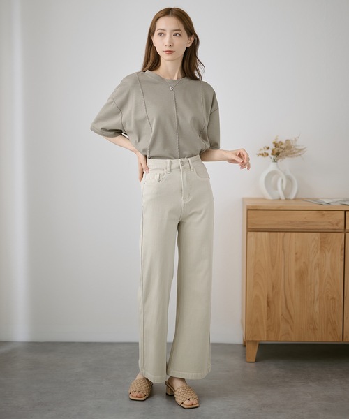 DAYRA(デイラ)の「ハイウエスト フレア ワイド デニム パンツ(デニムパンツ・レディース・グレイッシュベージュ/ブルー・XL/L/M/S)」の11枚目の写真