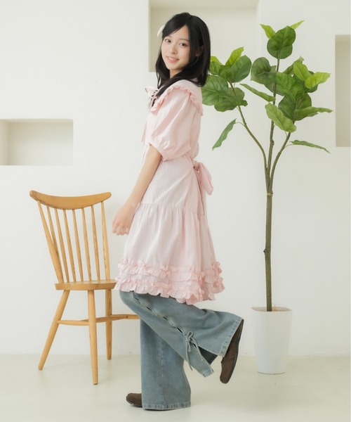kutir(クティール)の「【マルチウェイ】ティアードフリルミニワンピース(シャツワンピース・レディース・アイボリー/グレー/ピンク/ネイビー/ベージュ/ブラック/ライトブルー/グリーン・FREE)」の16枚目の写真