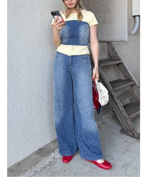 lanan select（ラナンセレクト）の「ウォッシュ加工 バンドゥ ワイドパンツ デニムセットアップ（セットアップ・レディース・ブルー・S）」の8枚目の写真