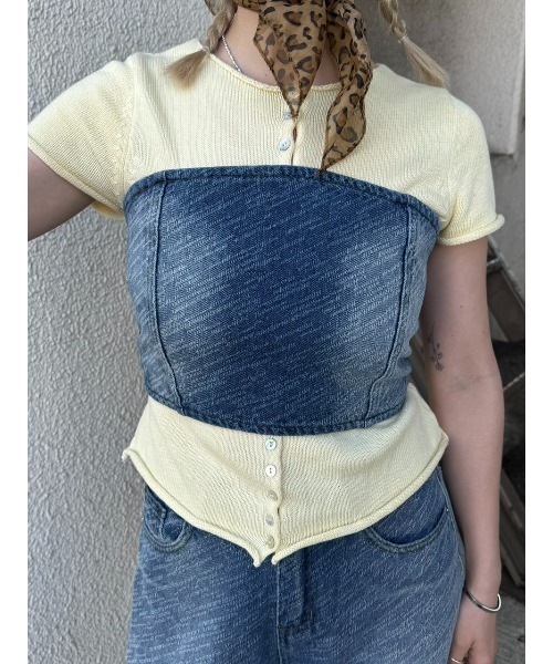 lanan select（ラナンセレクト）の「ウォッシュ加工 バンドゥ ワイドパンツ デニムセットアップ（セットアップ・レディース・ブルー・S）」の3枚目の写真