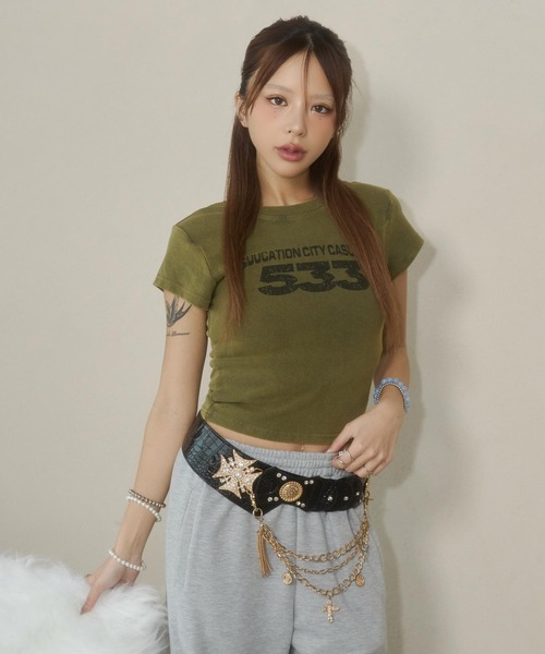 d.i.a.(ダイヤ)の「ピグメントナンバーTシャツ(Tシャツ/カットソー・レディース・グリーン/ブラック/ブルー・FREE)」の14枚目の写真