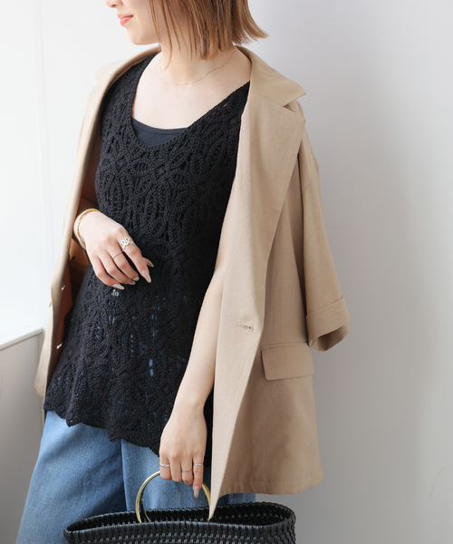 JOURNAL STANDARD relume(ジャーナルスタンダード レリューム)の「エンブロイダリークロシェ2WAYノースリーブ(ベスト・レディース・ブラック/ブラウン・FREE)」の7枚目の写真