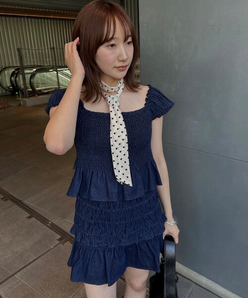 mline（エムライン）の「[mline]シャーリングミニスカ（スカート・レディース・インディゴブルー/ブラック系その他・FREE）」の5枚目の写真