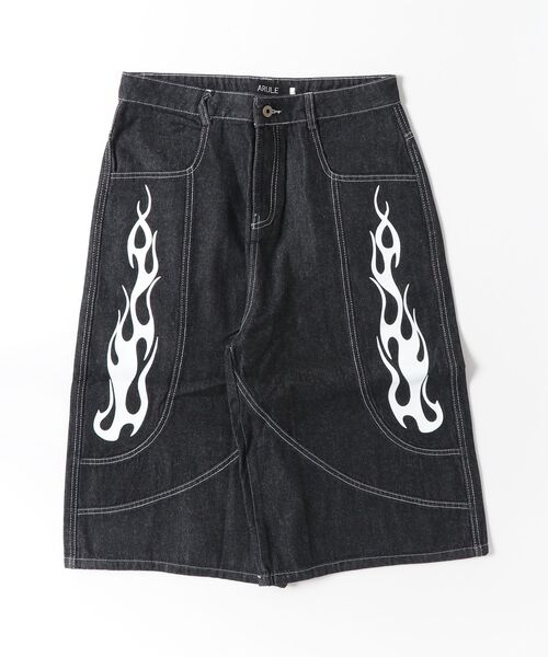 ARULE（アルール）の「A'GEM/9 × .kom 『ARULE/アルール』フレイムプリント デニムハーフパンツ（デニムパンツ・メンズ・ブラック・L）」の7枚目の写真
