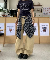 チェックスカーフ付きセンター切り替えカーブパンツ