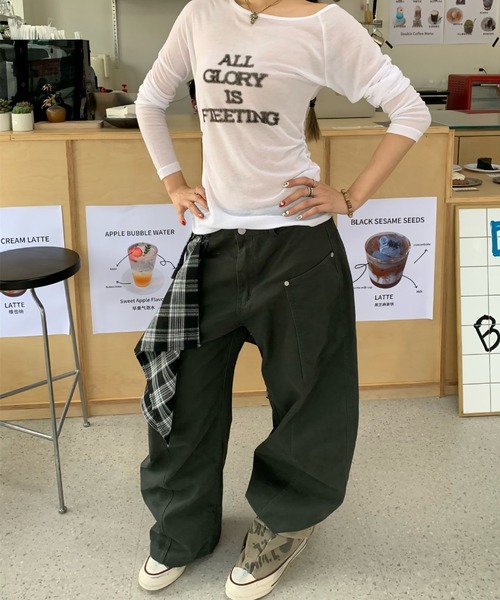 &soiree(アンドソワレ)の「チェックスカーフ付きセンター切り替えカーブパンツ(その他パンツ・レディース・ベージュ/チャコール・LARGE/MEDIUM/X-LARGE/SMALL)」の3枚目の写真